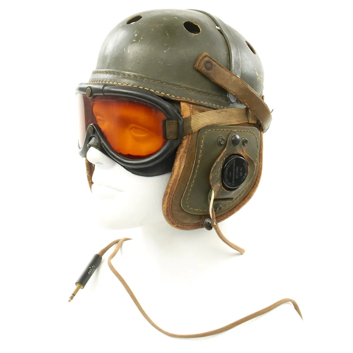 Original U.S. WWII M38 Tanker Helmet by Wilson with Type R-14 Earphones and Polaroid Goggles