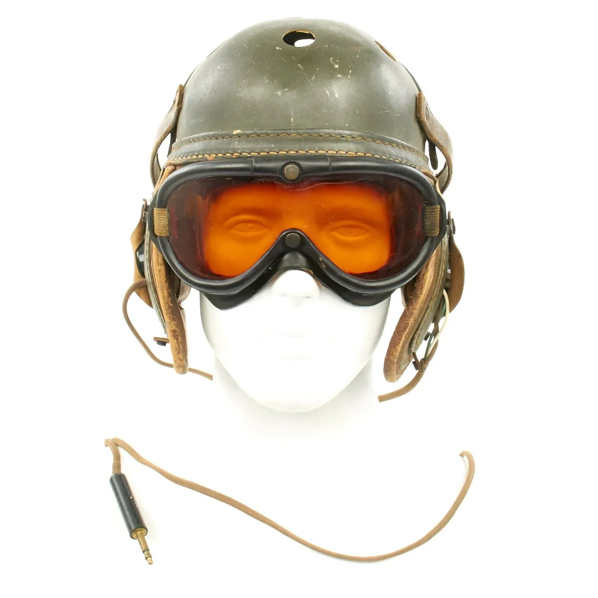 Original U.S. WWII M38 Tanker Helmet by Wilson with Type R-14 Earphones and Polaroid Goggles