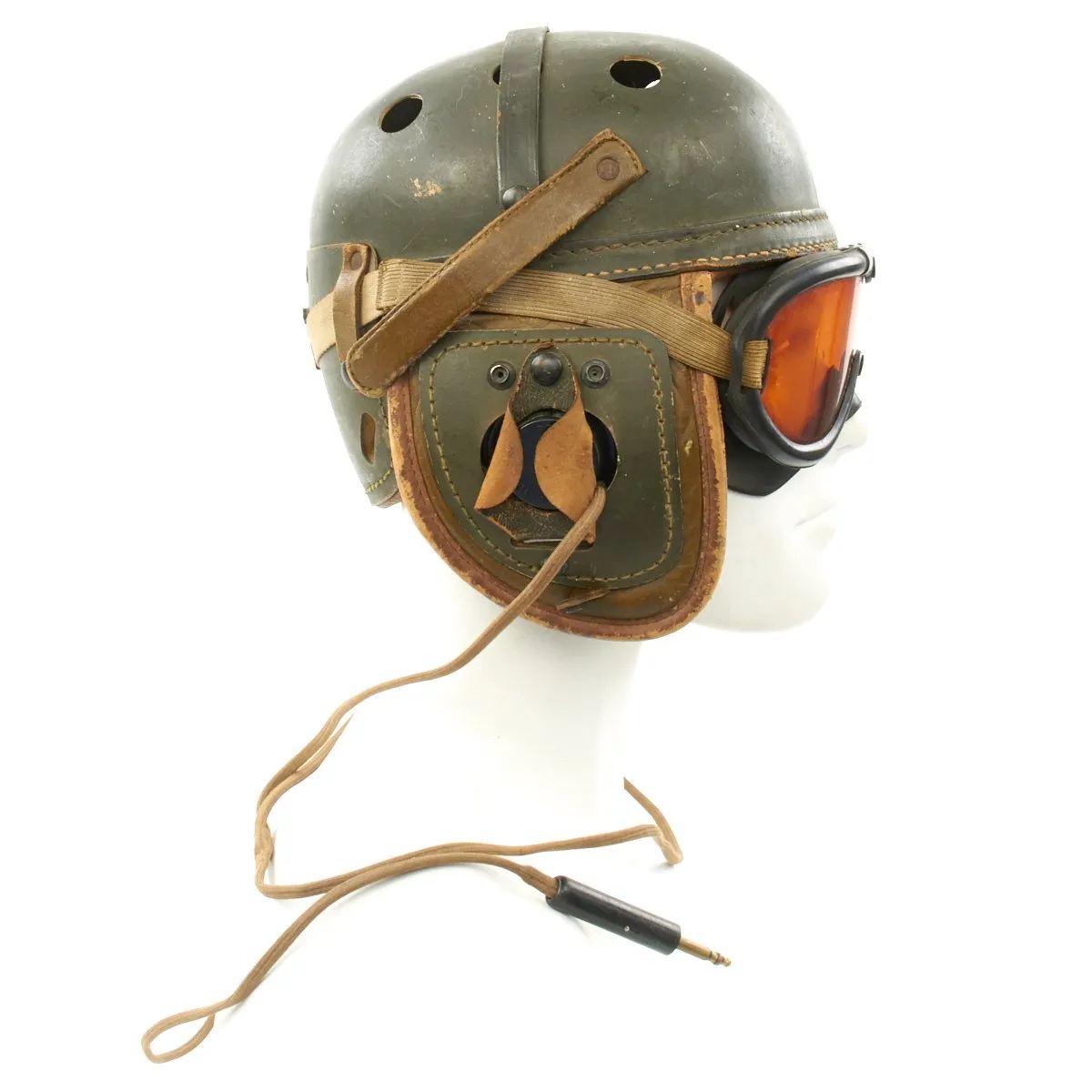 Original U.S. WWII M38 Tanker Helmet by Wilson with Type R-14 Earphones and Polaroid Goggles