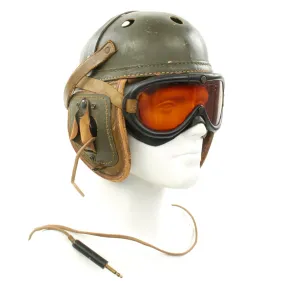 Original U.S. WWII M38 Tanker Helmet by Wilson with Type R-14 Earphones and Polaroid Goggles