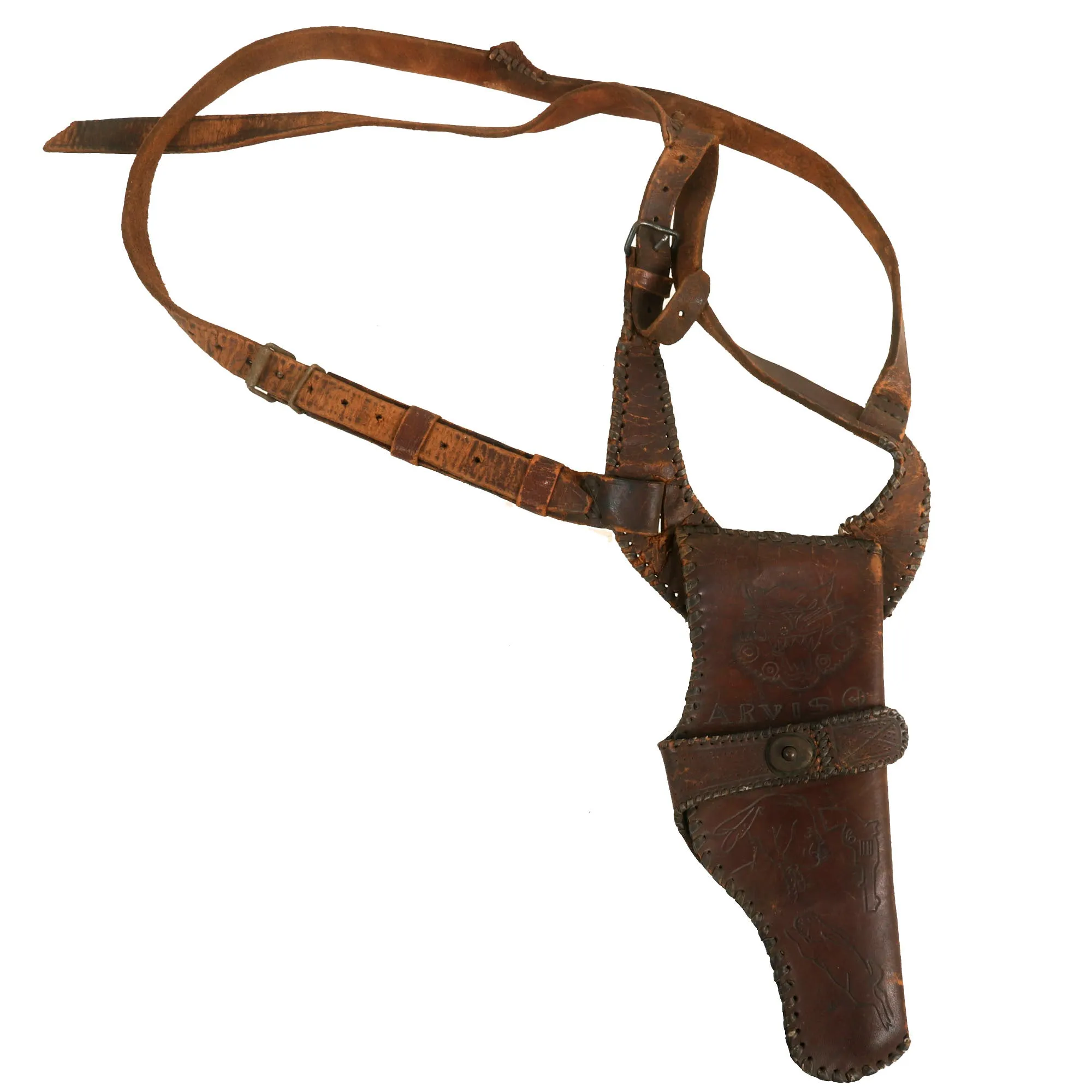 Original U.S. WWII Personalized Custom M1911 Shoulder Holster For Decorated Navajo Native Sergeant Raymond Arviso, Gun Commander, 813th Tank Destroyer Battalion