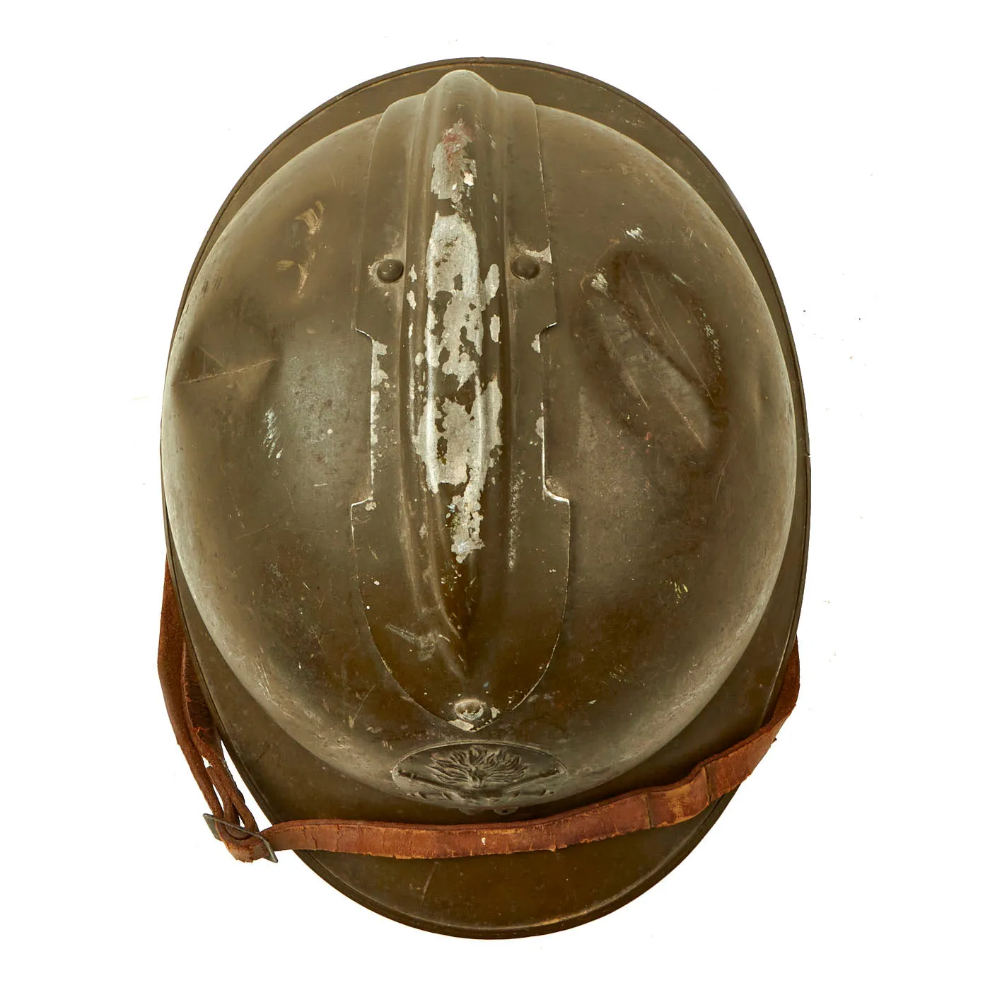 Original WWII French Complete Model 1926 Adrian Artillery Helmet with Liner & Chinstrap - Olive Green