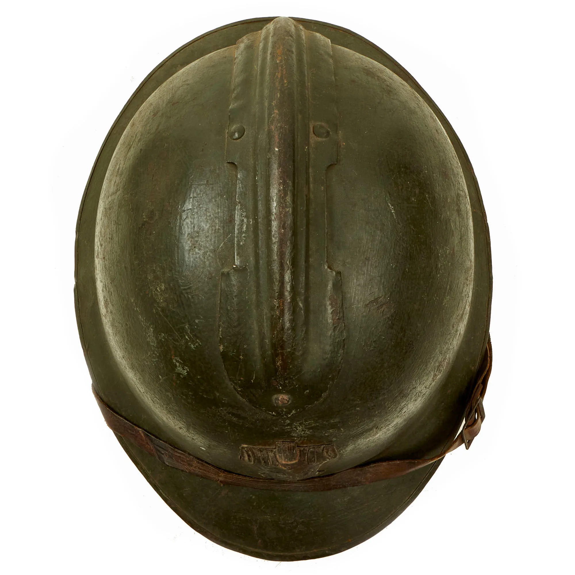 Original WWII French Complete Model 1926 Adrian Engineer Helmet with Liner & Chinstrap - Olive Green