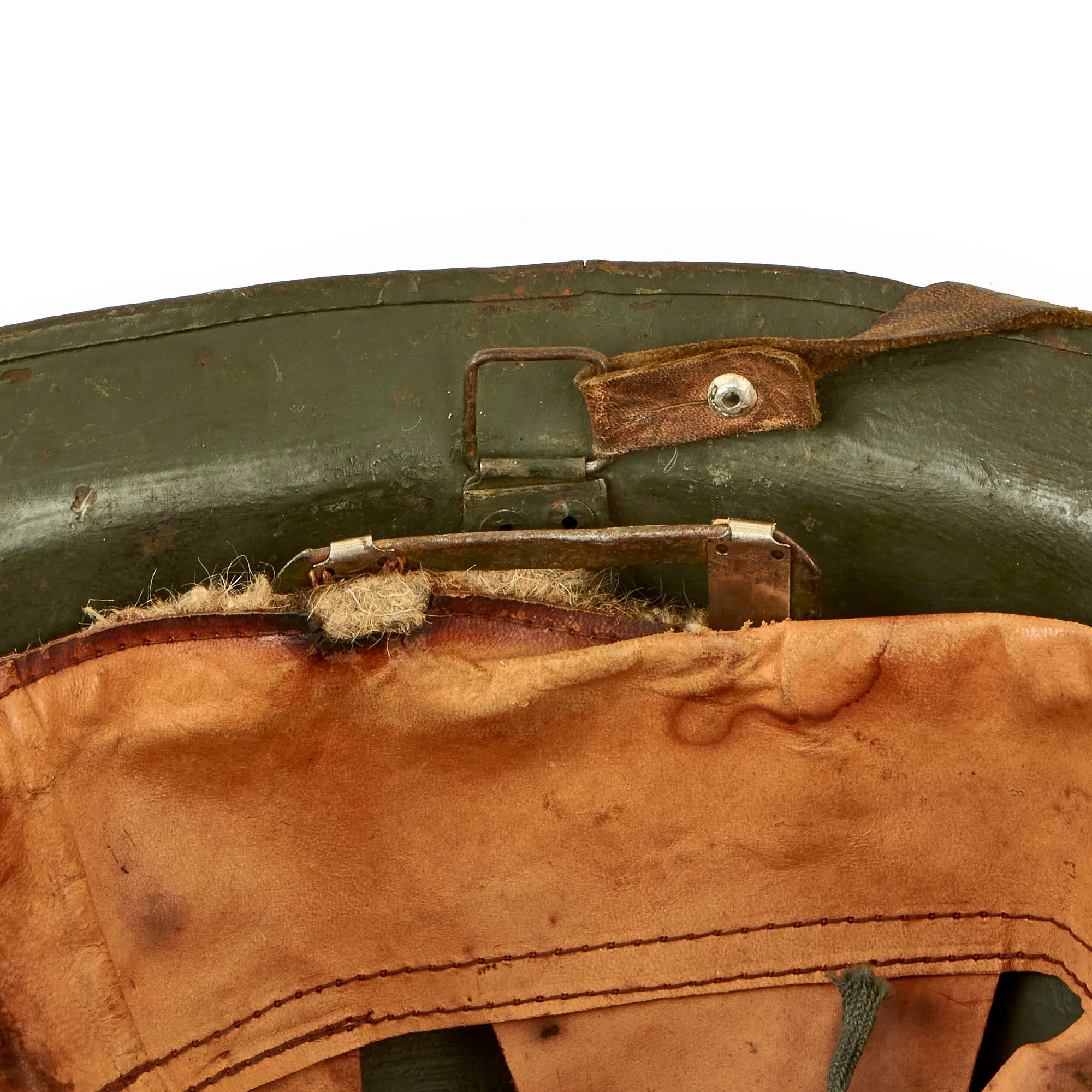 Original WWII French Complete Model 1926 Adrian Engineer Helmet with Liner & Chinstrap - Olive Green