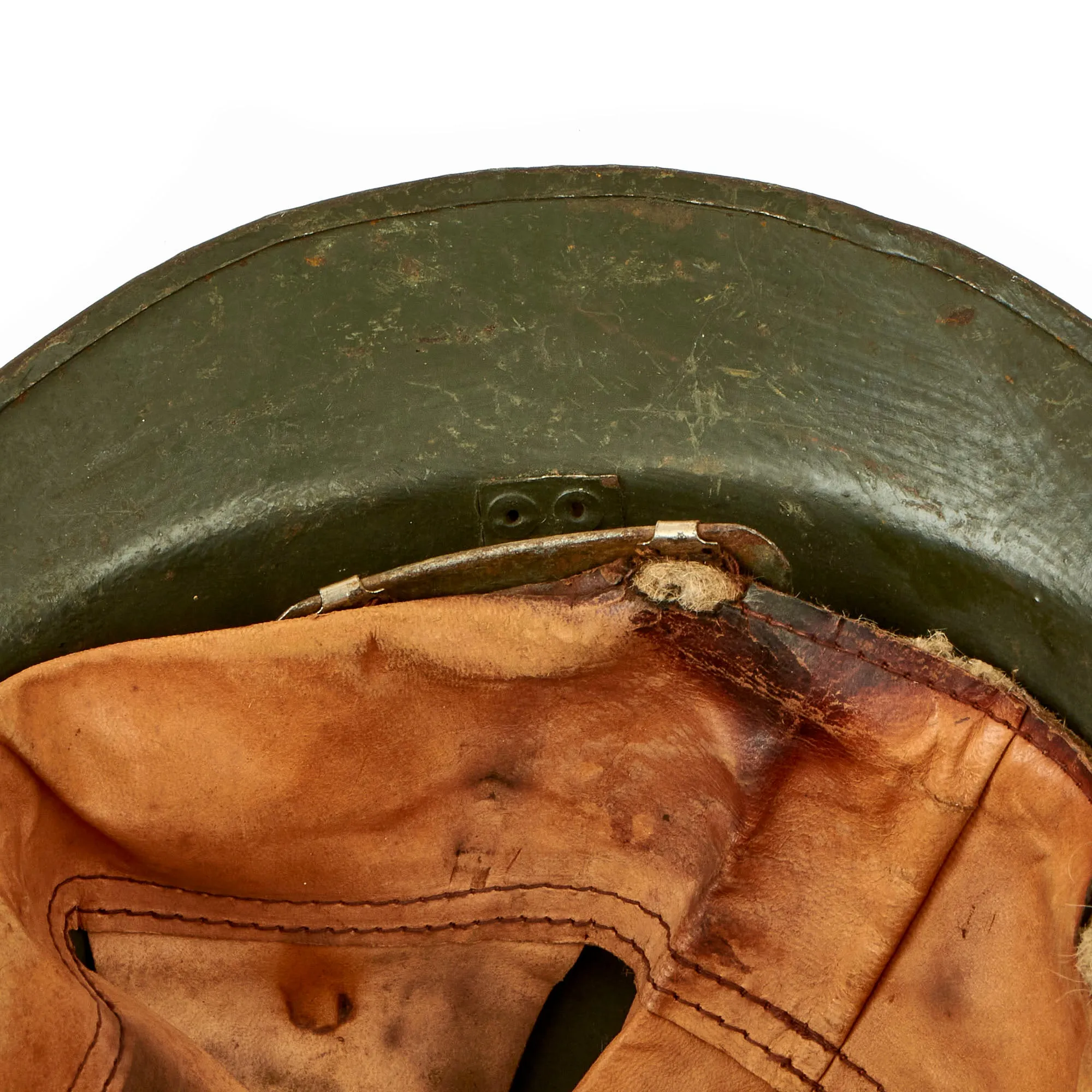 Original WWII French Complete Model 1926 Adrian Engineer Helmet with Liner & Chinstrap - Olive Green