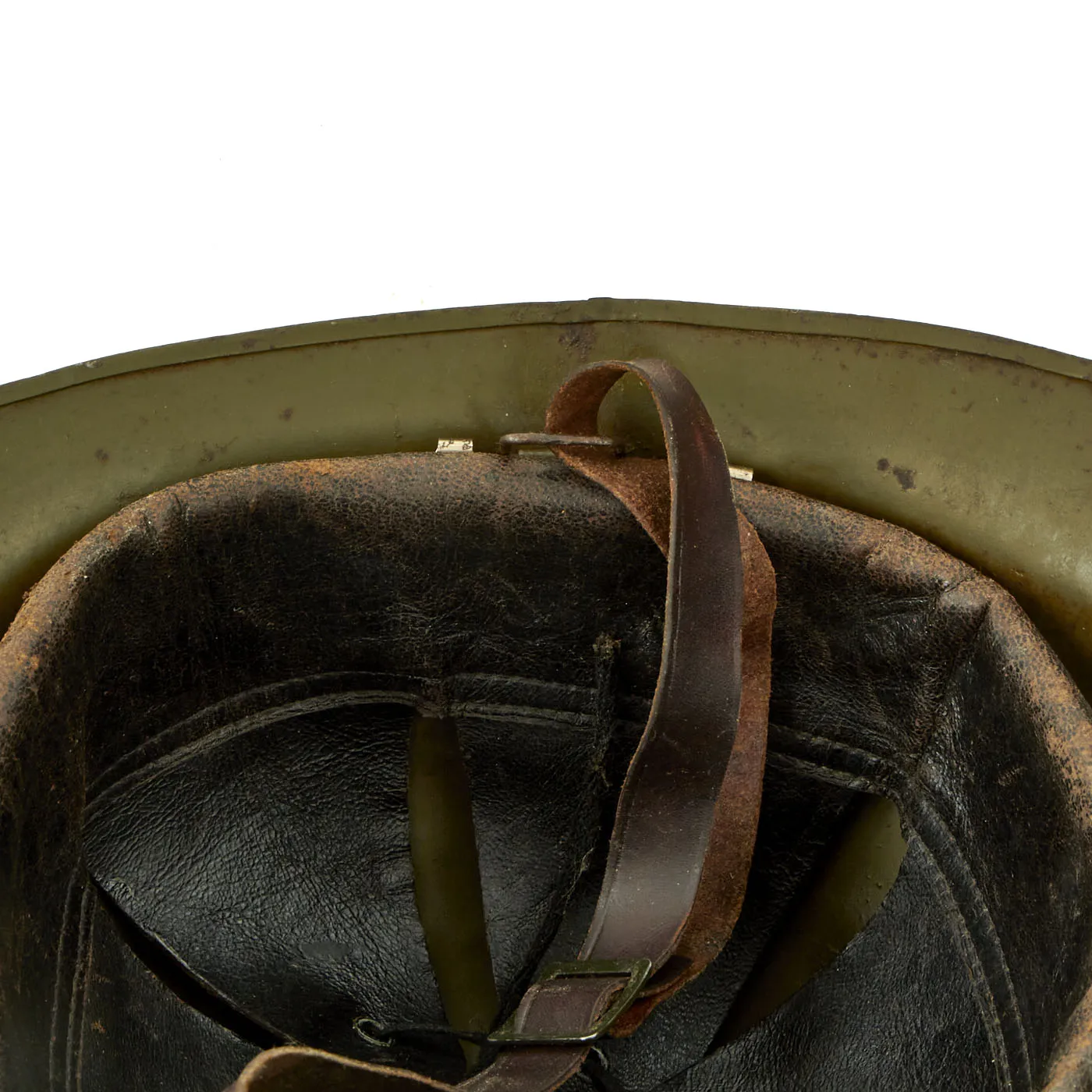 Original WWII French Model 1926 Adrian Infantry Helmet with Liner & Chinstrap - Olive Green