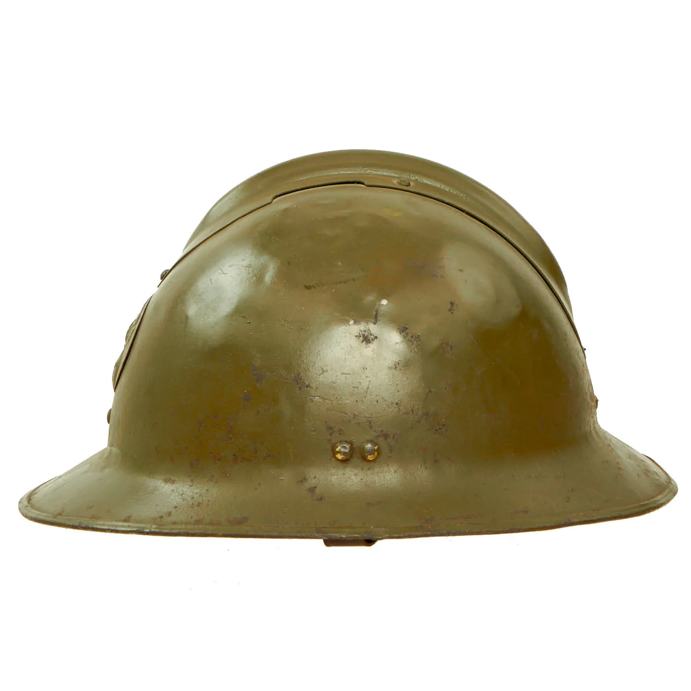 Original WWII French Model 1926 Adrian Infantry Helmet with Liner & Chinstrap - Olive Green