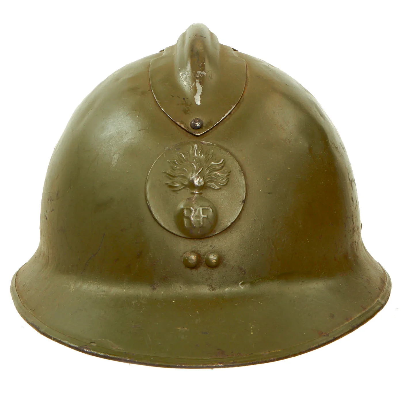 Original WWII French Model 1926 Adrian Infantry Helmet with Liner & Chinstrap - Olive Green