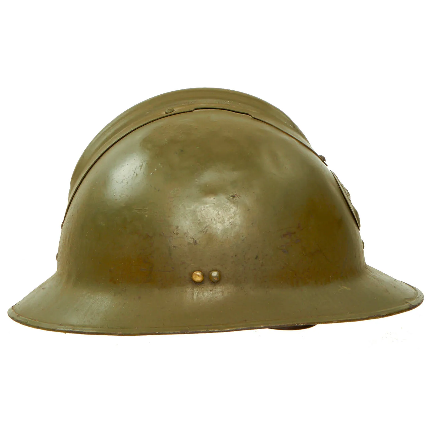 Original WWII French Model 1926 Adrian Infantry Helmet with Liner & Chinstrap - Olive Green