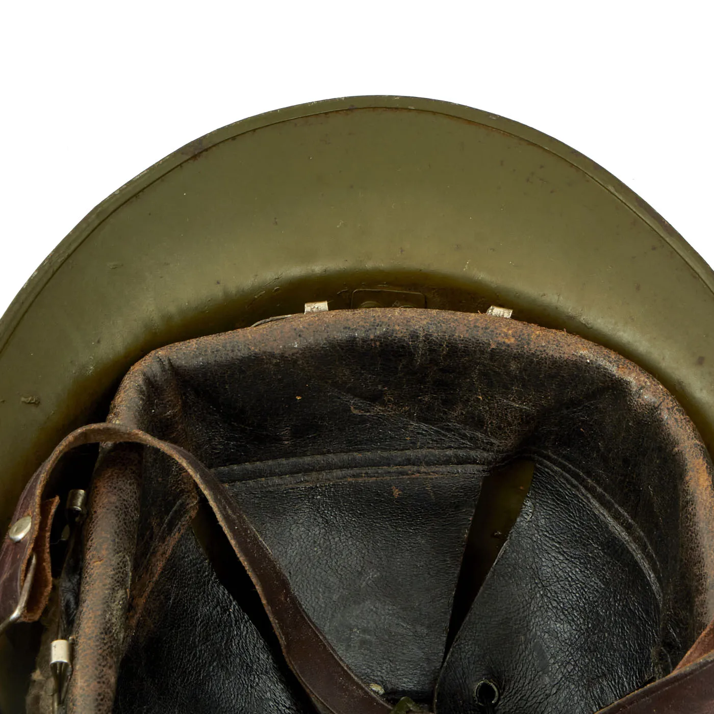 Original WWII French Model 1926 Adrian Infantry Helmet with Liner & Chinstrap - Olive Green