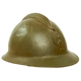 Original WWII French Model 1926 Adrian Infantry Helmet with Liner & Chinstrap - Olive Green