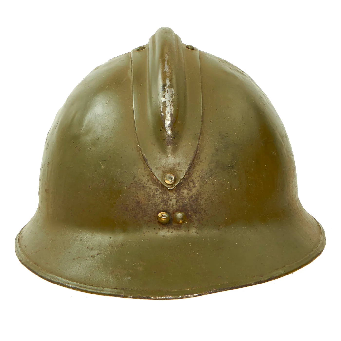 Original WWII French Model 1926 Adrian Infantry Helmet with Liner & Chinstrap - Olive Green