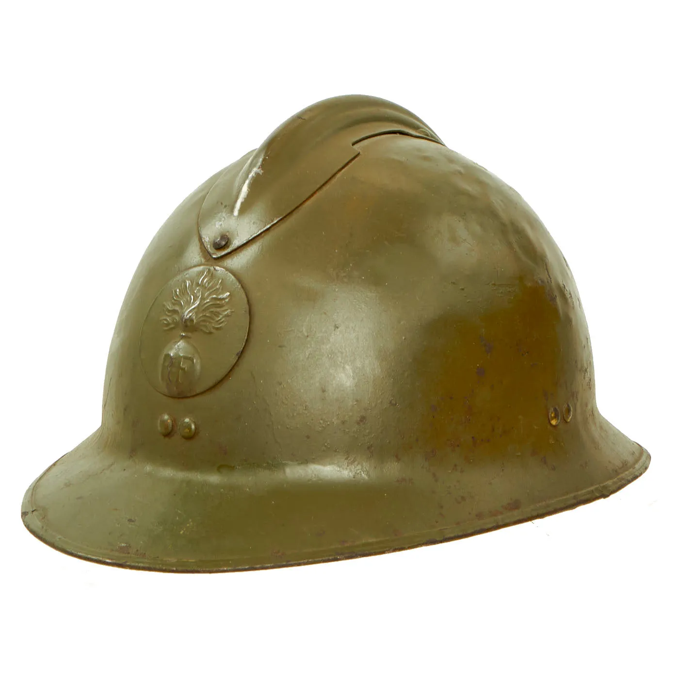 Original WWII French Model 1926 Adrian Infantry Helmet with Liner & Chinstrap - Olive Green