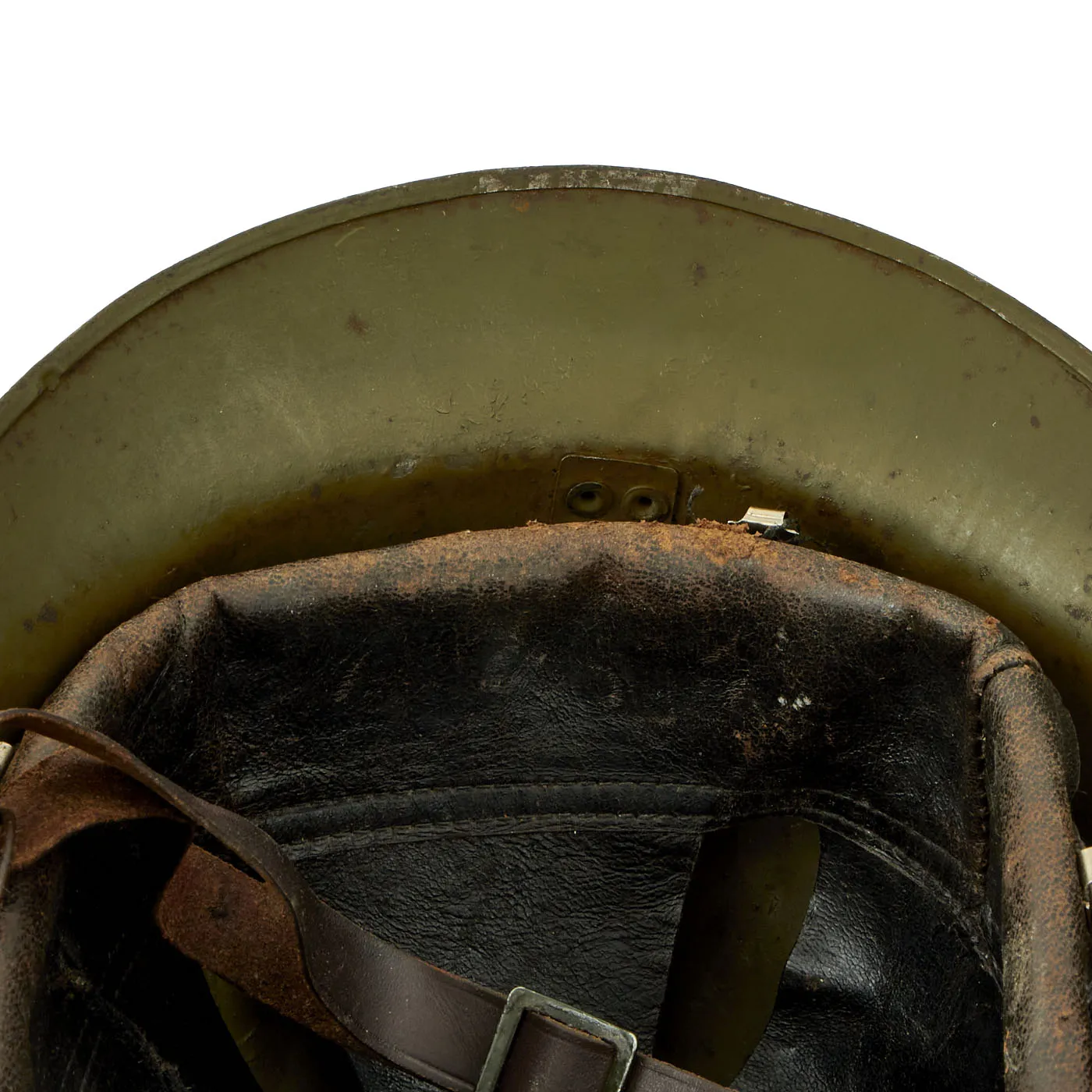 Original WWII French Model 1926 Adrian Infantry Helmet with Liner & Chinstrap - Olive Green