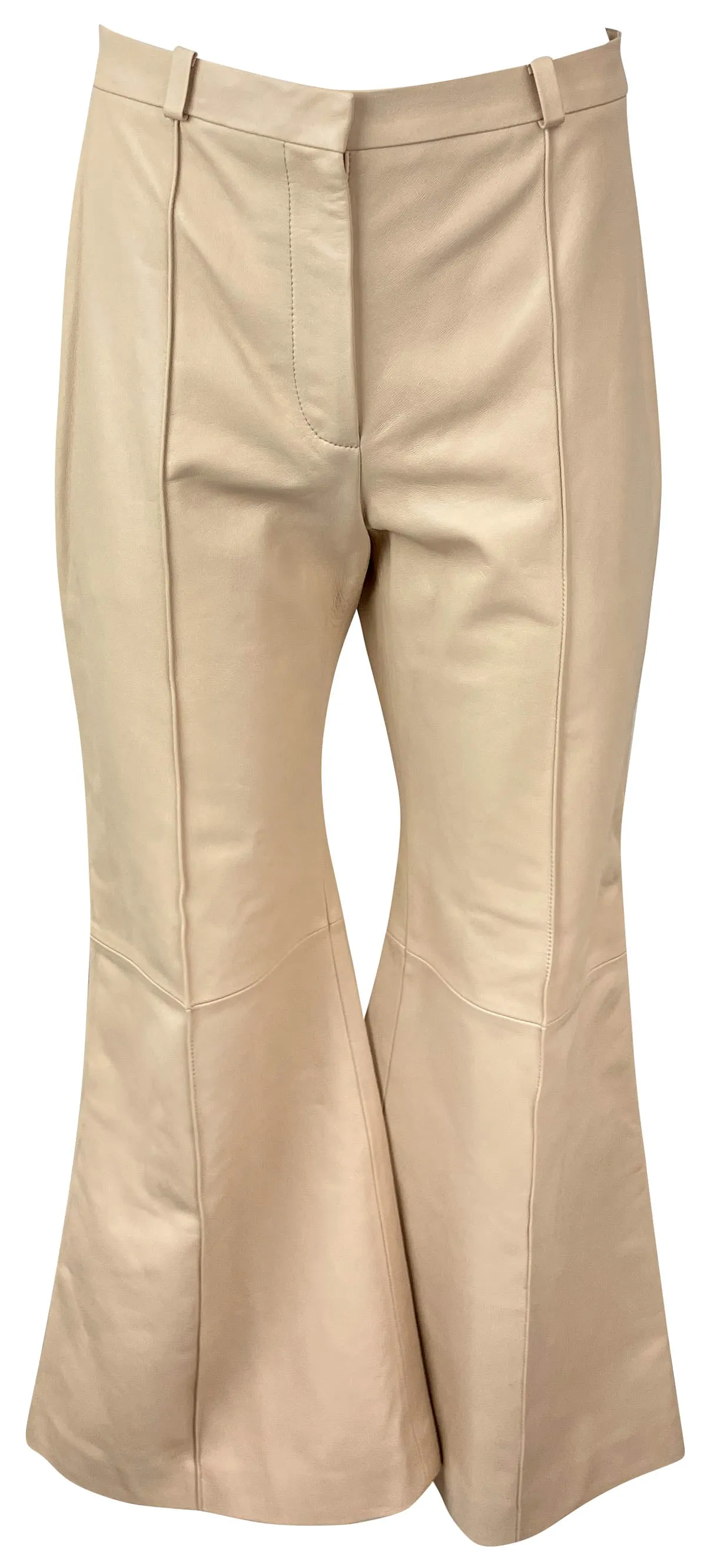 Oscar de la Renta Flared Leather Pants in Bone