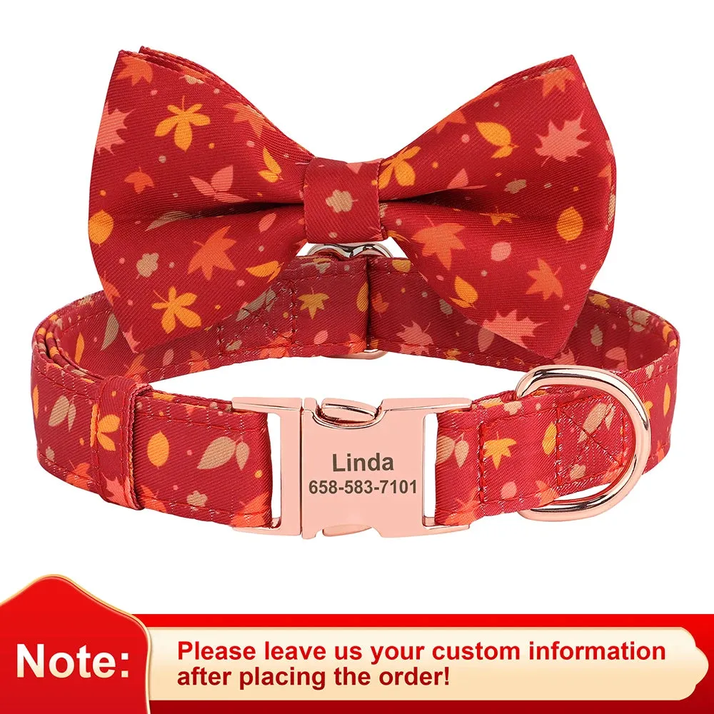 Personalized Christmas Dog Collar – Classic Red Plaid Pet Collar with Bowknot & Free Engraving ID Tag for Small and Medium Dogs