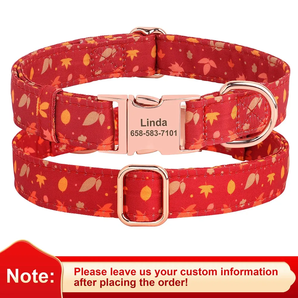 Personalized Christmas Dog Collar – Classic Red Plaid Pet Collar with Bowknot & Free Engraving ID Tag for Small and Medium Dogs