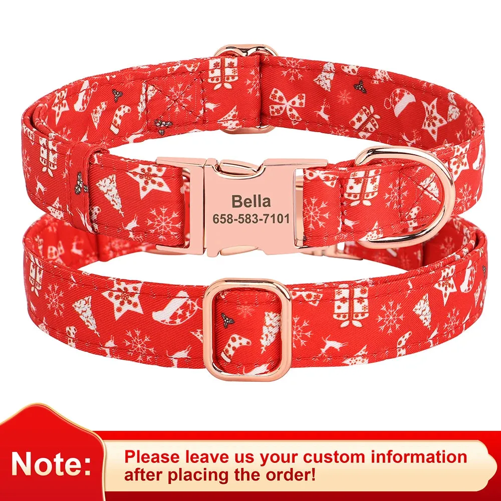 Personalized Christmas Dog Collar – Classic Red Plaid Pet Collar with Bowknot & Free Engraving ID Tag for Small and Medium Dogs