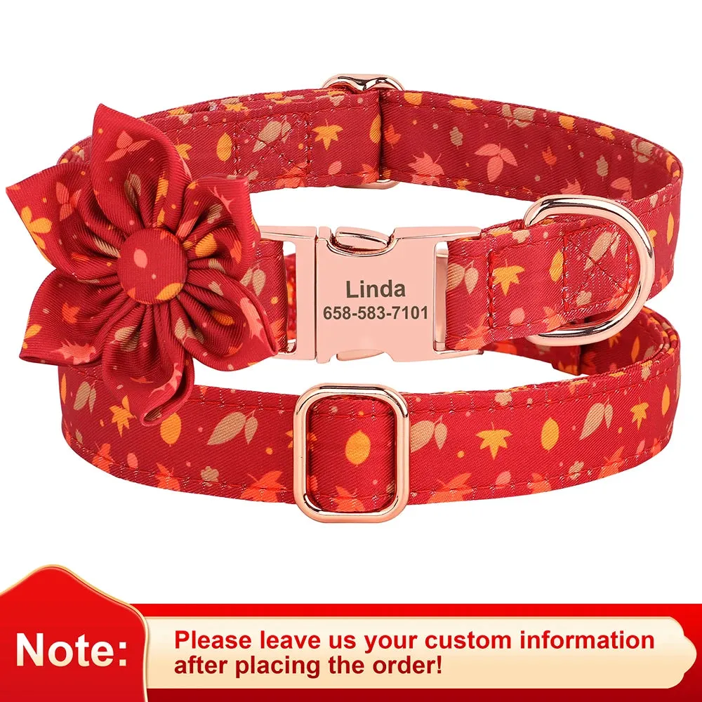 Personalized Christmas Dog Collar – Classic Red Plaid Pet Collar with Bowknot & Free Engraving ID Tag for Small and Medium Dogs