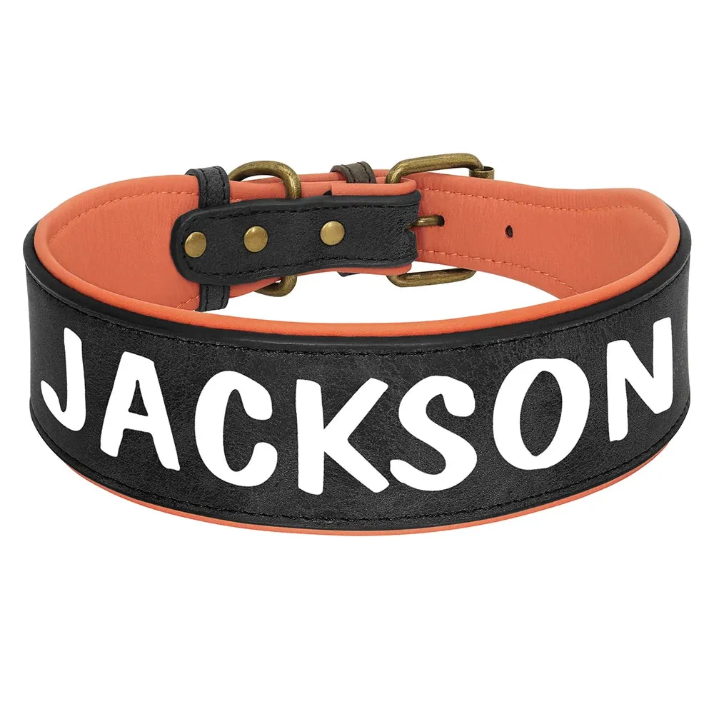 Personalized Leather Dog Collar - Wide Padded Pet ID Collars with Free Name Engraving for Medium to Large Dogs - Perfect for Bulldogs, Huskies, Labradors