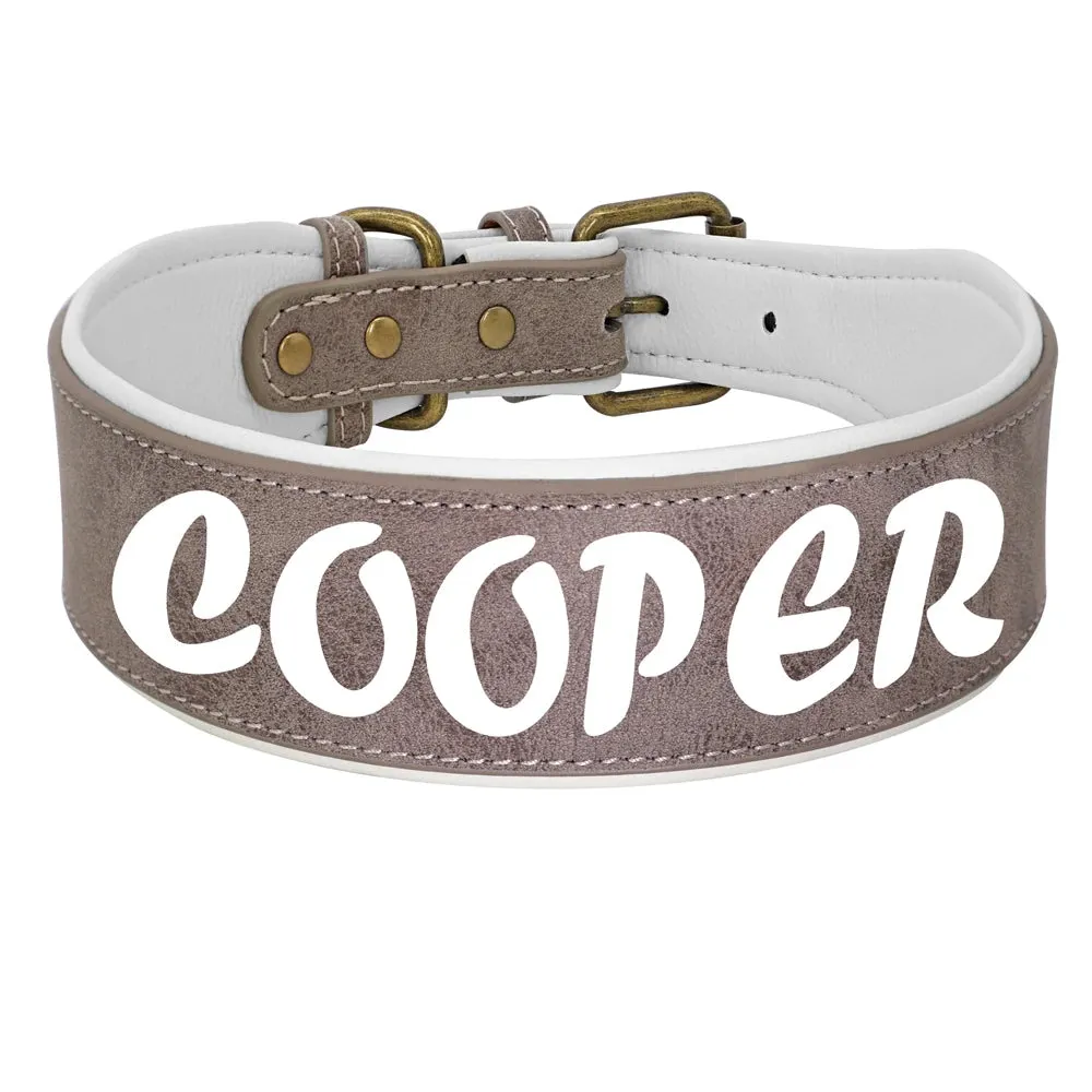 Personalized Leather Dog Collar - Wide Padded Pet ID Collars with Free Name Engraving for Medium to Large Dogs - Perfect for Bulldogs, Huskies, Labradors