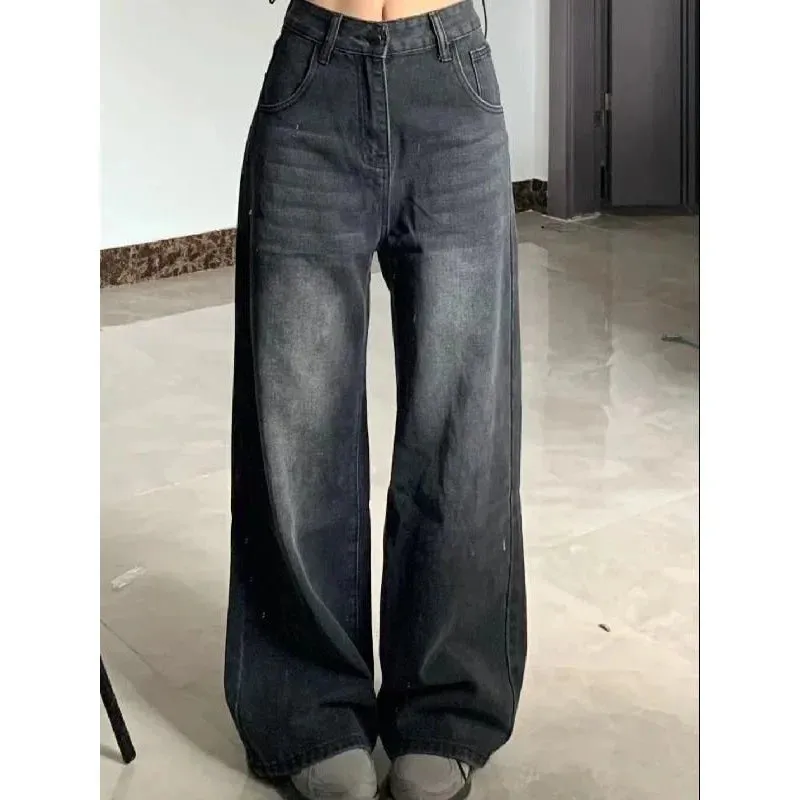 Petite High-Waisted Draped Straight-Leg Women's Loose-Fit Slimming Long Pants Vintage Versatile Style For All Seasons Jeans