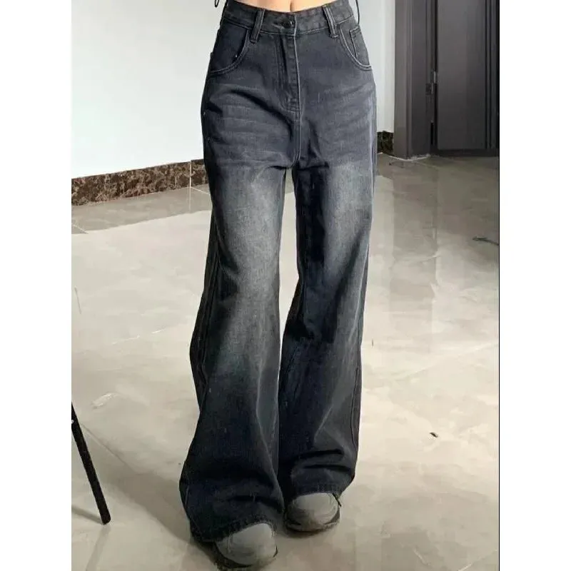 Petite High-Waisted Draped Straight-Leg Women's Loose-Fit Slimming Long Pants Vintage Versatile Style For All Seasons Jeans