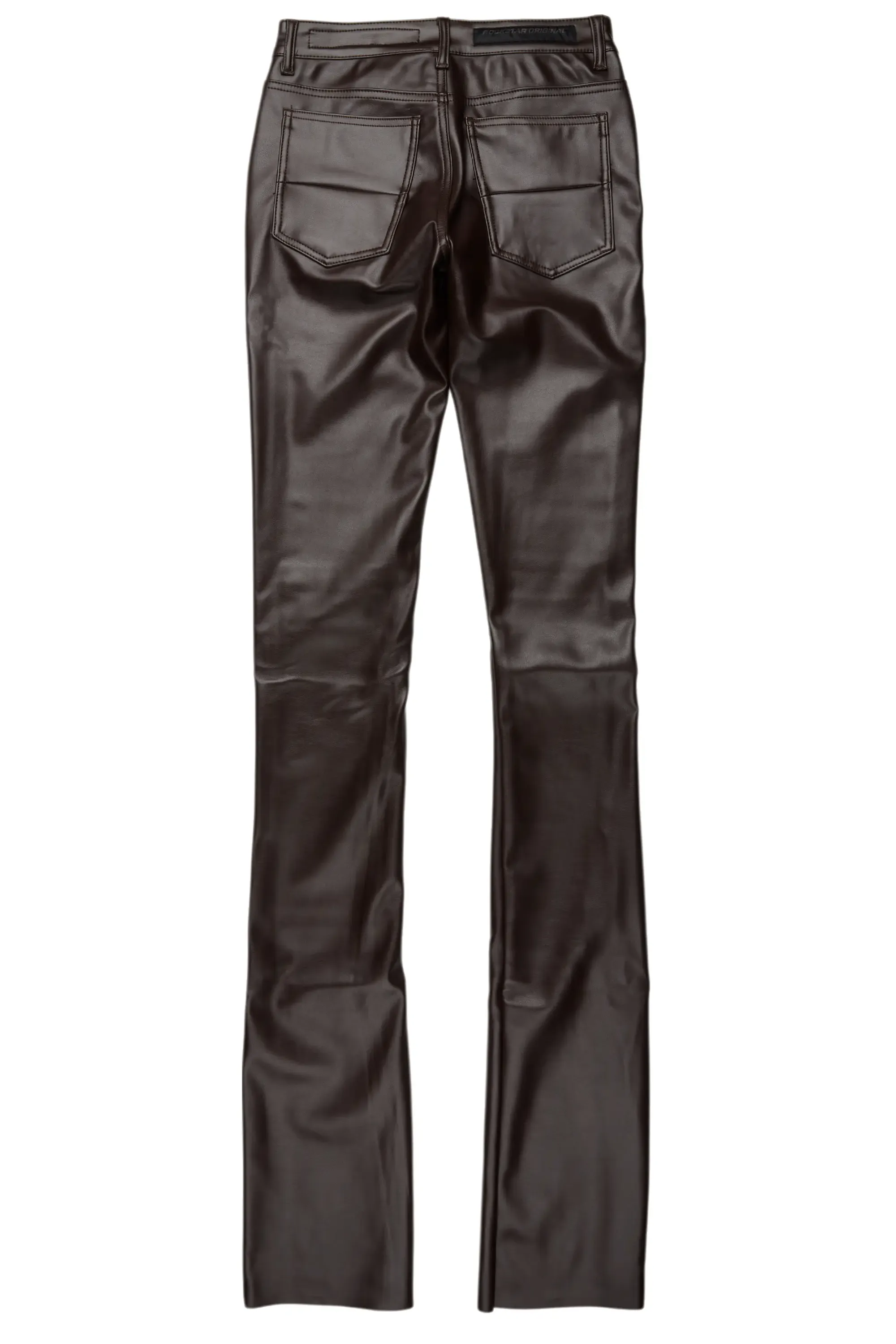 Petrus Brown PU Stacked Flare Leather Jean