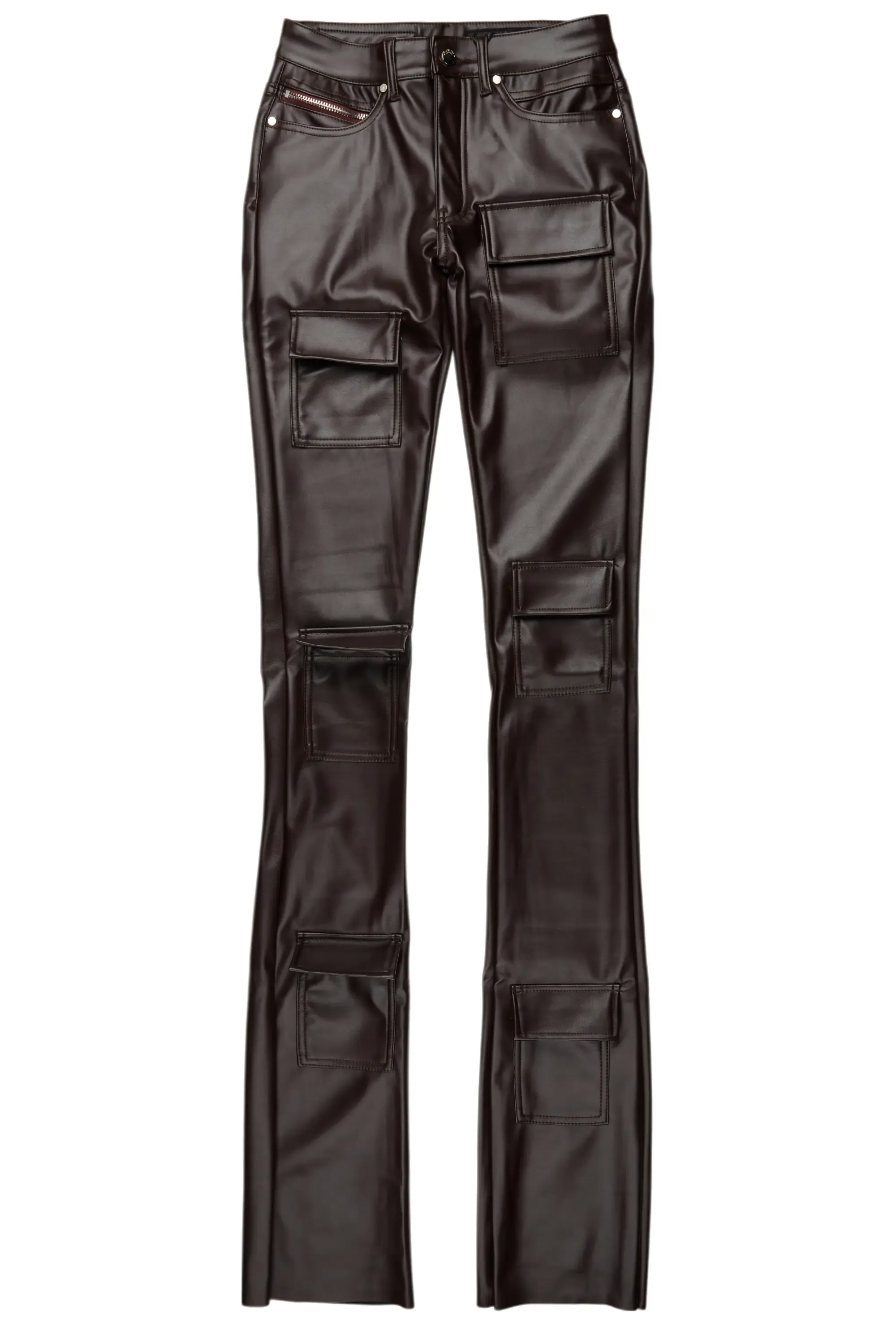 Petrus Brown PU Stacked Flare Leather Jean