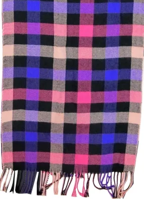 Pink & Purple Check Plaid Fringed Scarf