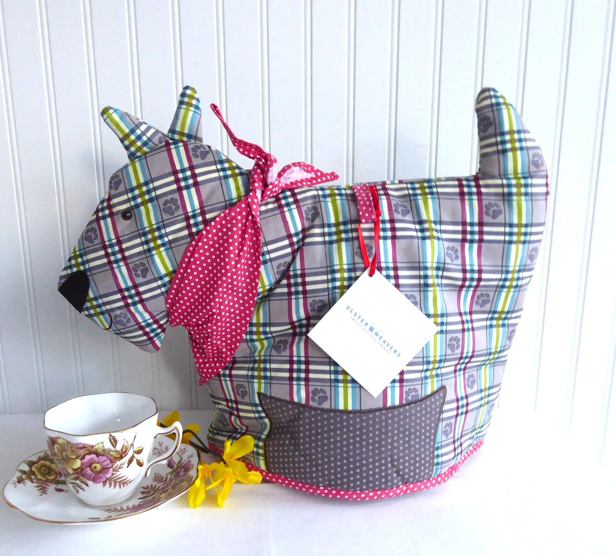 Plaid Scottie Dog Tea Cozy Padded Scotty Dog Cosy Ulster Red Polka Dot Tartan