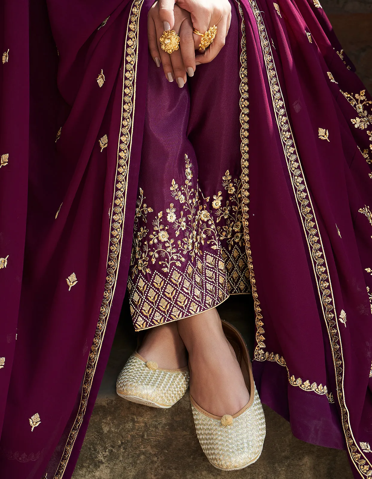 Plum Purple Stone Embellished Floor Length Anarkali Suit