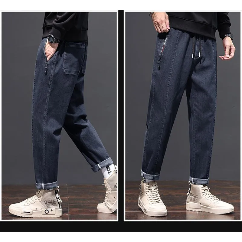 Pocket Harem Zipper Straight Versatile Elasticity Loose Fit Jeans