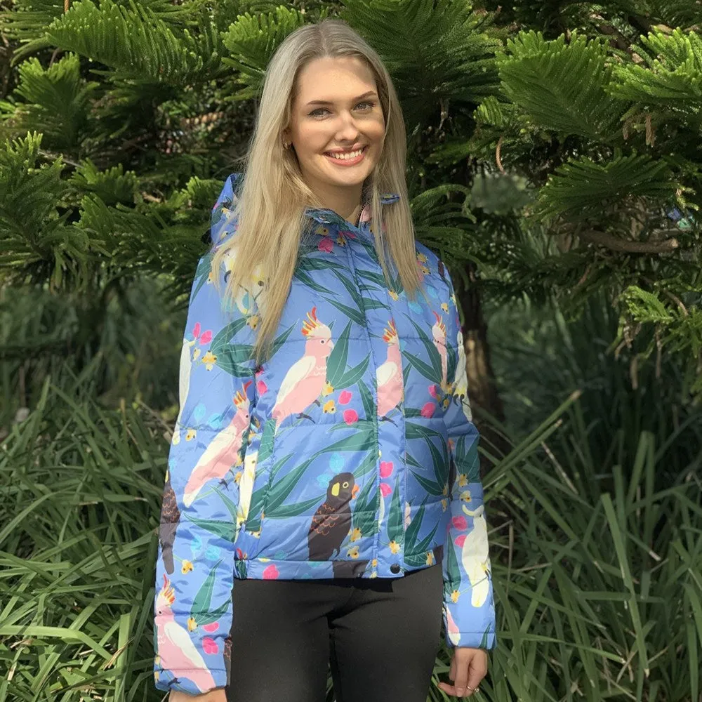 Puffer Jacket: Cockatoos and Flora