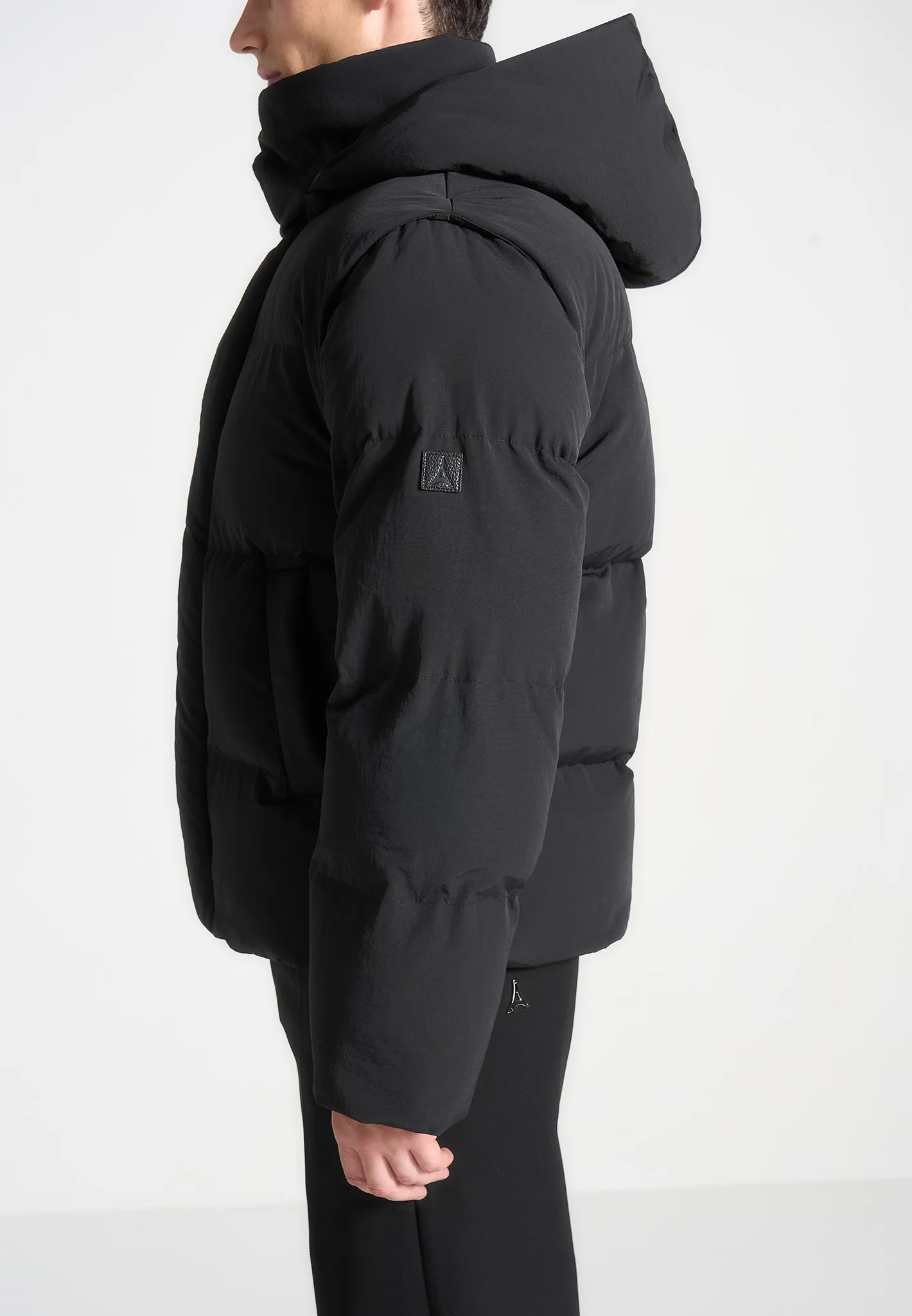 Puffer Jacket With Removable Sleeves - Black