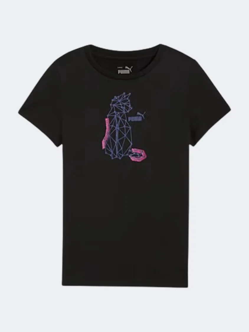 Puma Essential Plus Graphic Starry Safari Girls Lifestyle T-Shirt Black