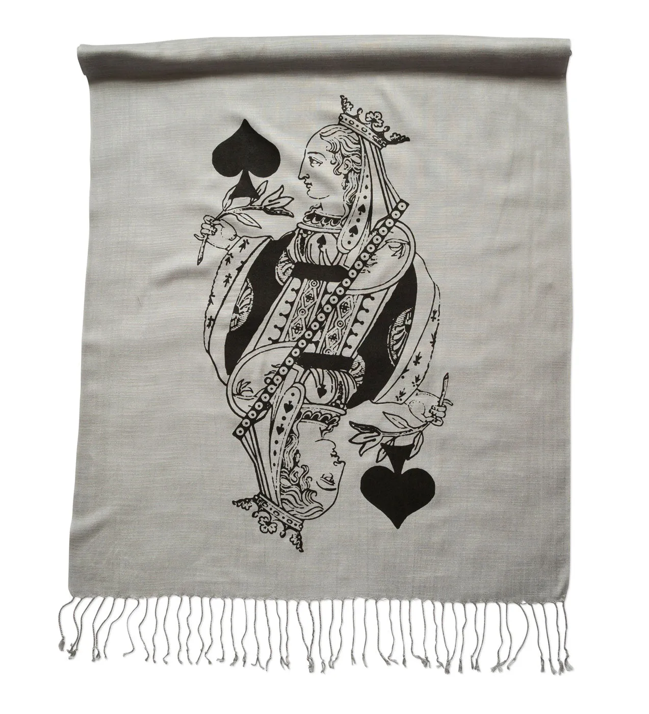 Queen of Spades Scarf, Playing Card Linen-Weave Pashmina