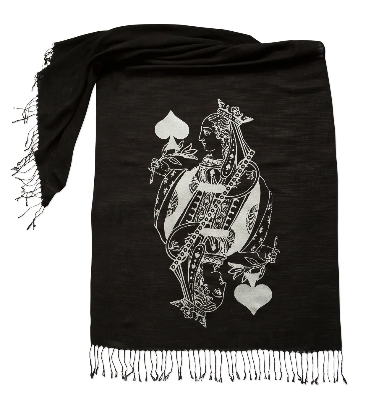 Queen of Spades Scarf, Playing Card Linen-Weave Pashmina