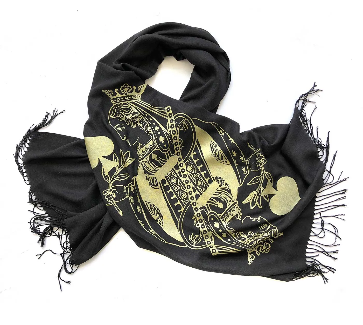 Queen of Spades Scarf, Playing Card Linen-Weave Pashmina