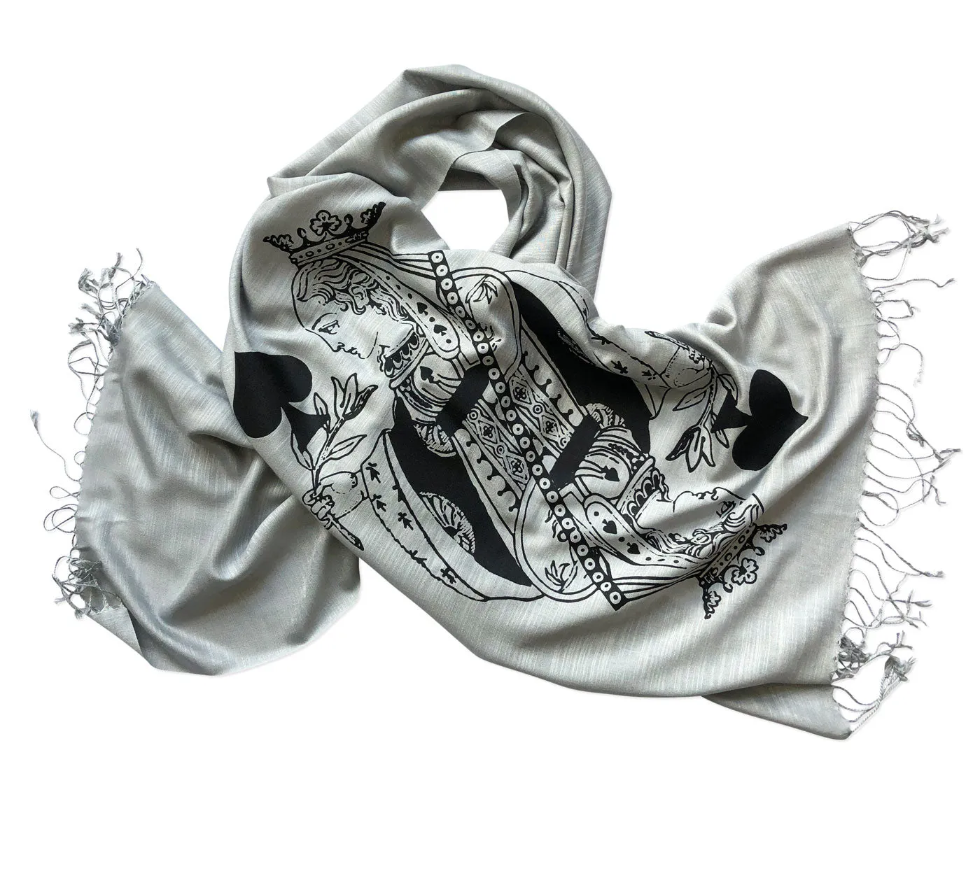 Queen of Spades Scarf, Playing Card Linen-Weave Pashmina