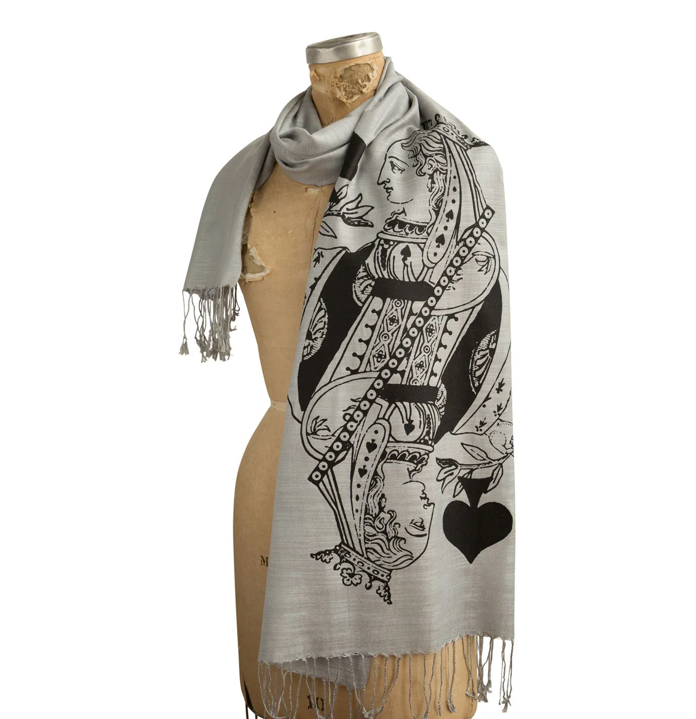 Queen of Spades Scarf, Playing Card Linen-Weave Pashmina