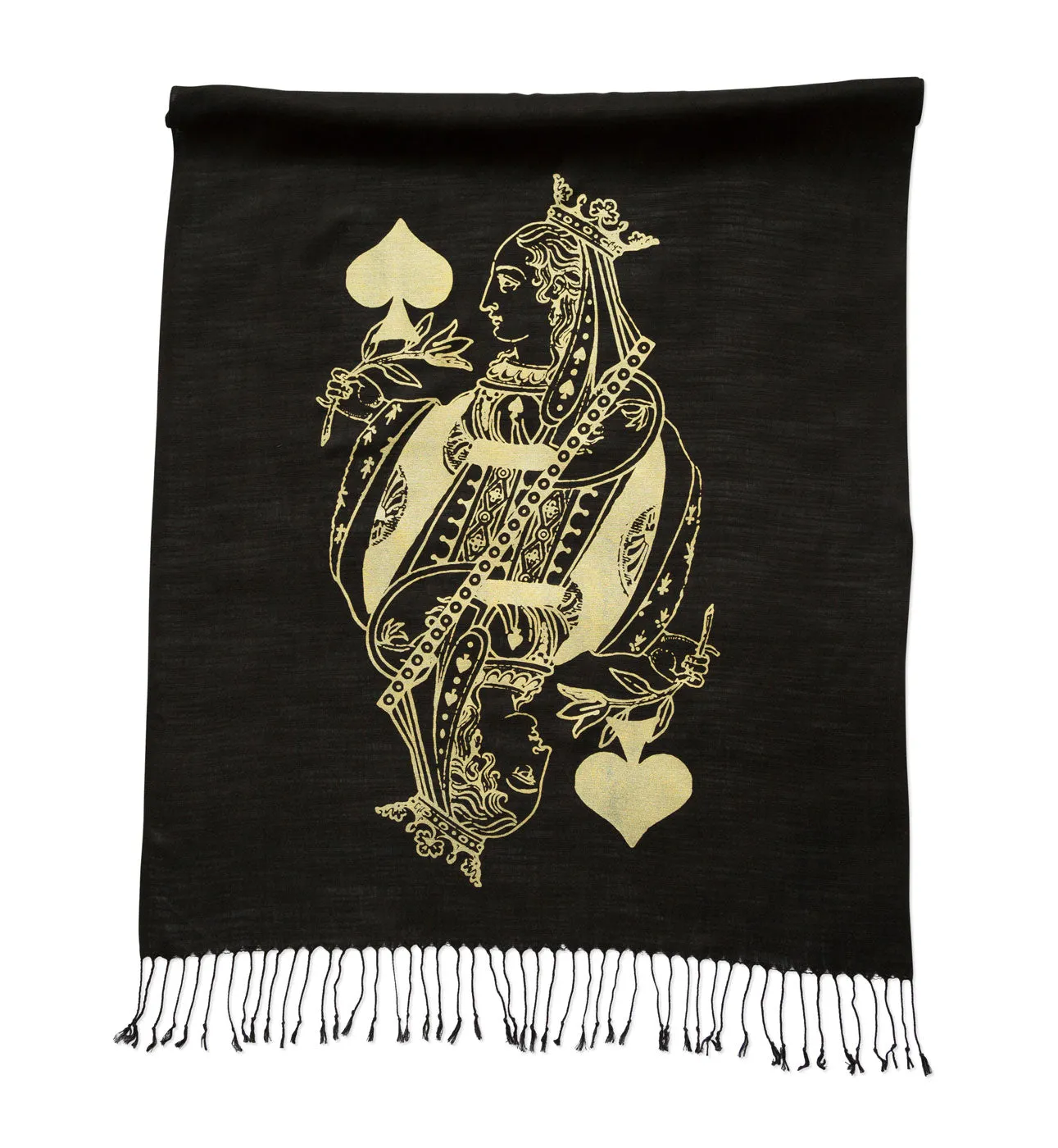 Queen of Spades Scarf, Playing Card Linen-Weave Pashmina