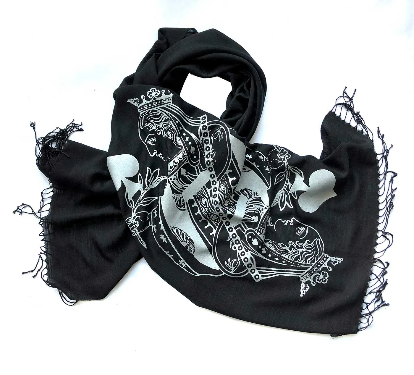 Queen of Spades Scarf, Playing Card Linen-Weave Pashmina