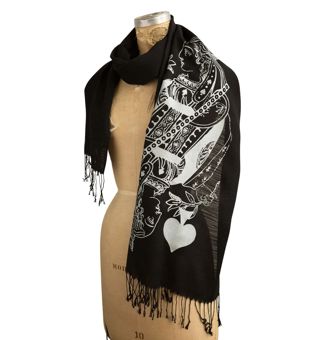 Queen of Spades Scarf, Playing Card Linen-Weave Pashmina