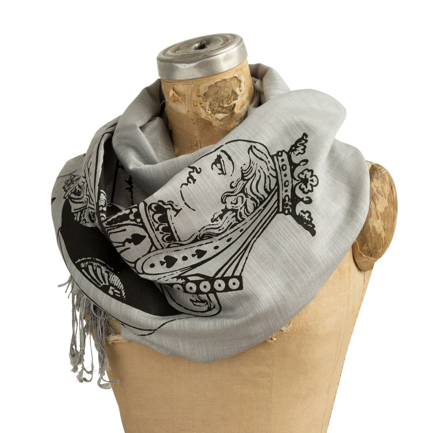 Queen of Spades Scarf, Playing Card Linen-Weave Pashmina