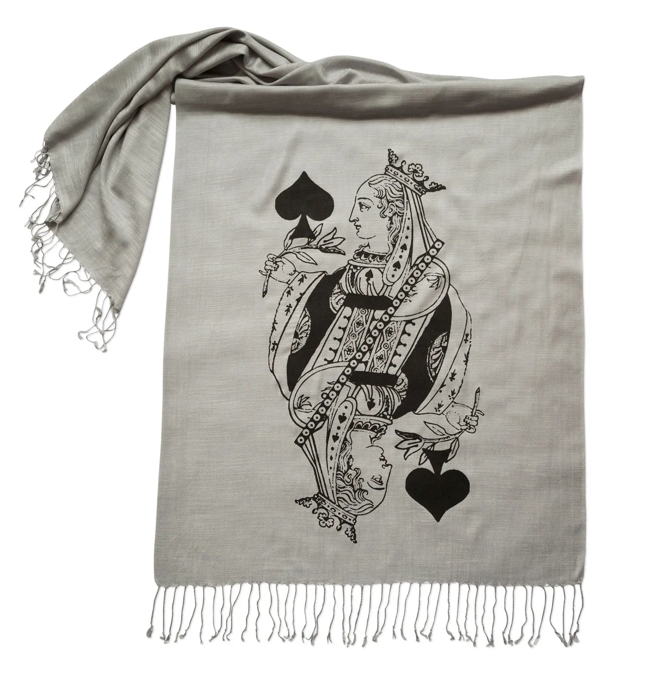 Queen of Spades Scarf, Playing Card Linen-Weave Pashmina