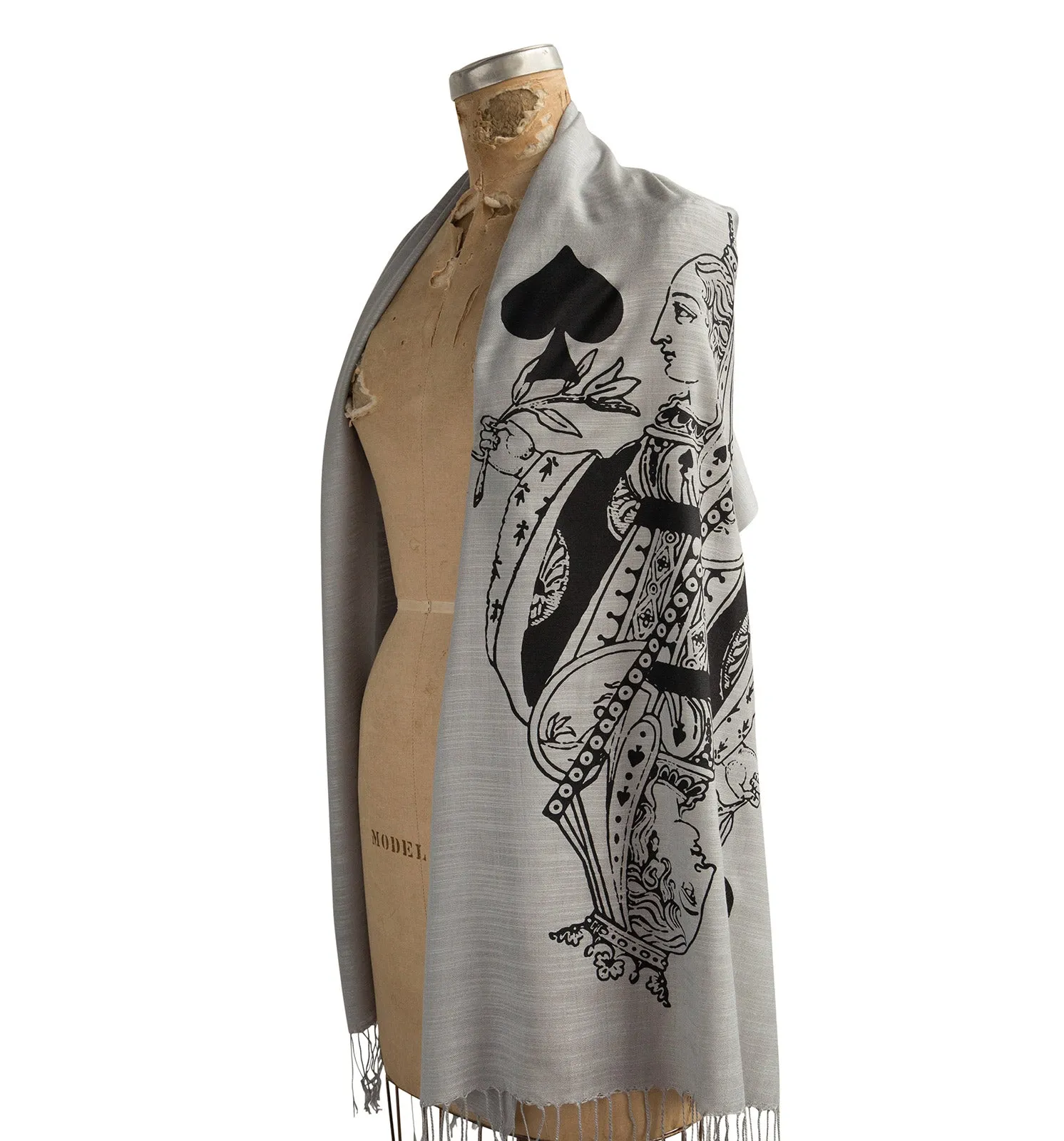 Queen of Spades Scarf, Playing Card Linen-Weave Pashmina