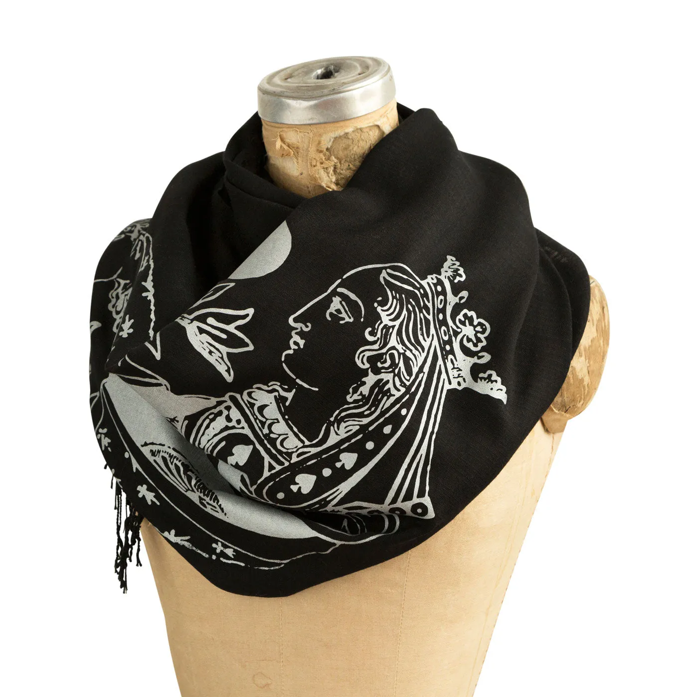 Queen of Spades Scarf, Playing Card Linen-Weave Pashmina