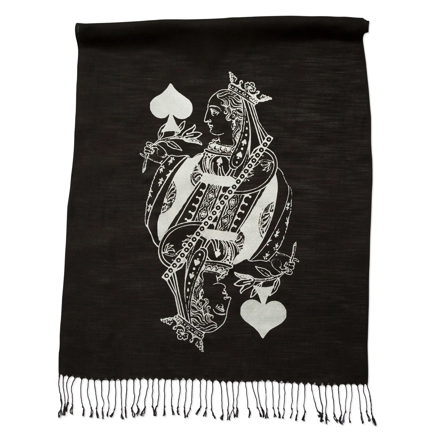 Queen of Spades Scarf, Playing Card Linen-Weave Pashmina