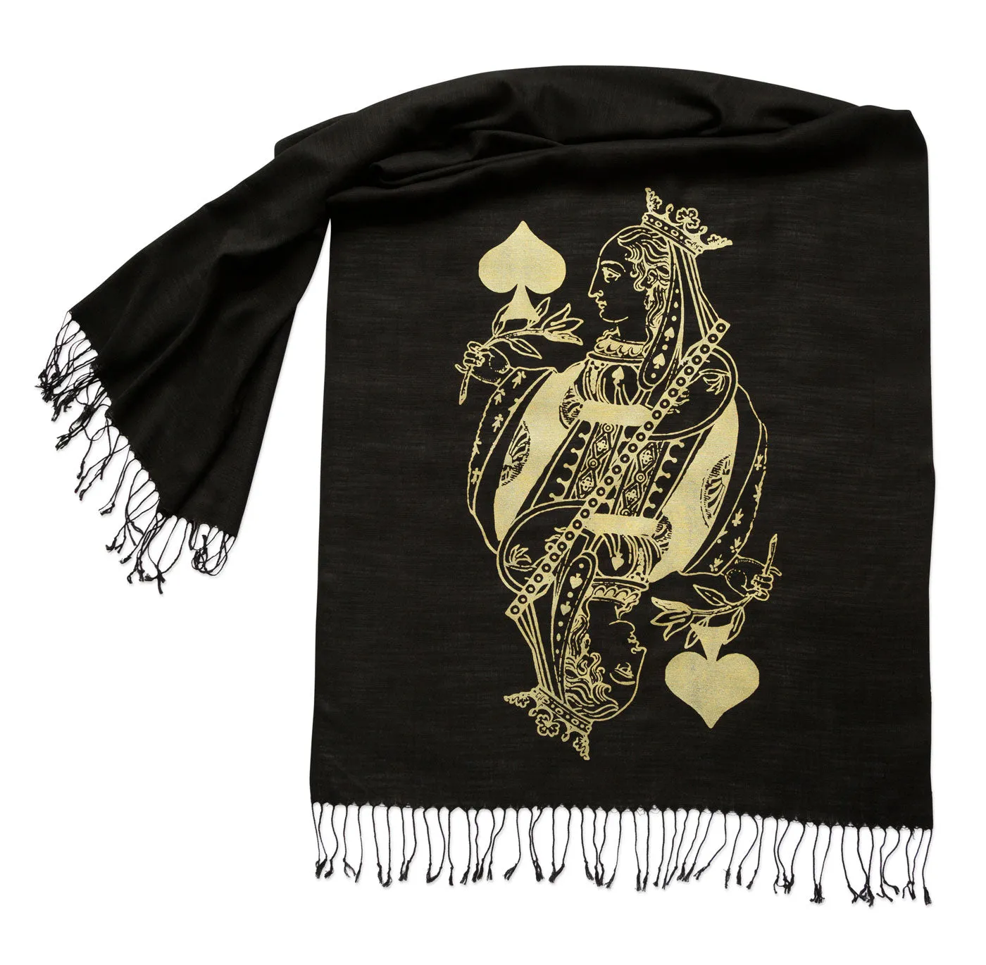 Queen of Spades Scarf, Playing Card Linen-Weave Pashmina